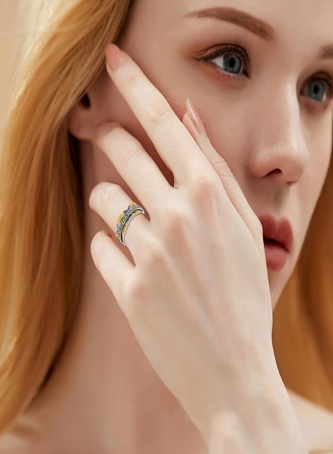 POPLYKE Sterling Silver Sunflower Flower Anxiety Spinner Rings Rotatable Fidget Mood Rings for Women Relieve Stress Gift 8 Size - Image 2
